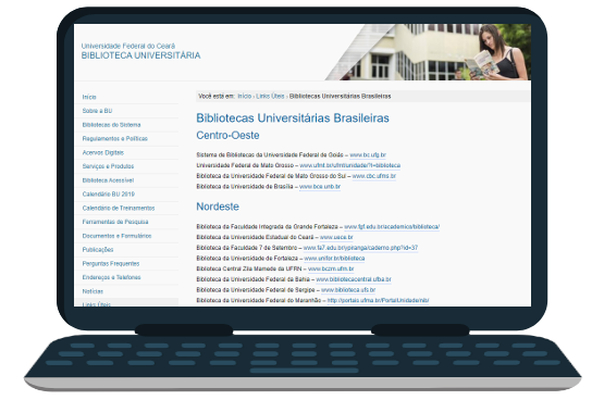 imagem de um computador com o site das bibliotecas universitárias