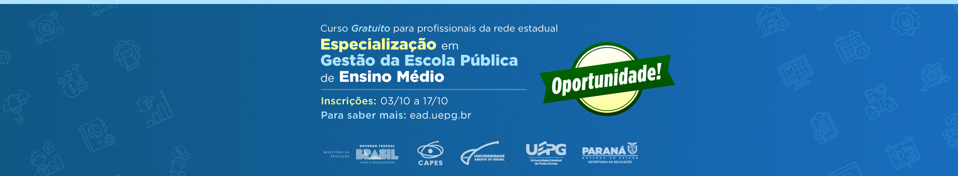 Banner Curso de Especialização GEPEM - oportunidade