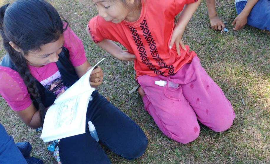Foto de estudantes indígenas do Colégio Estadual Indígena Cacique Onofre Kanhgren